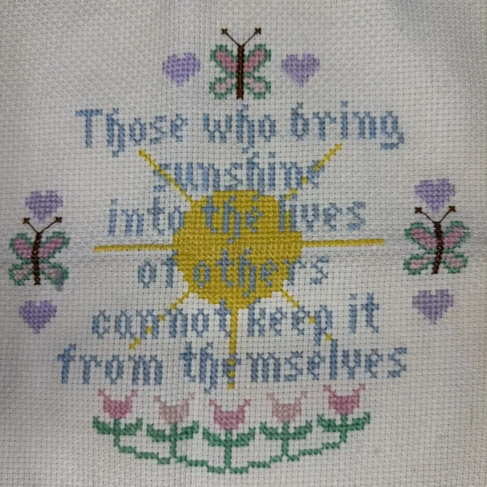 Cross Stitch Sunshine Sampler Hand Stitched Complete Vintage Retro 1970’s Patch
